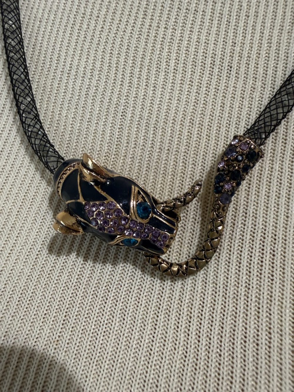 Gold-Tone Black and Purple Snake Pendant Necklace - Picture 2 of 4